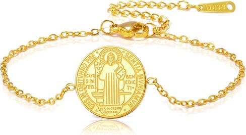 TEAMER Saint Benedict Bracelet Stainless Steel St. Benedict Pendant Jesus Cross Religious Catholic Amulet of Strength Peace Prayer Jewelry For Women Men in Saudi Arabia