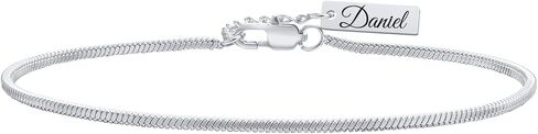 Customized Square Snake Chain Bracelets: 1.7mm Thin Link Bracelet for Women Men, Waterproof Stainless Steel Silver Plated Wristband with ID Tag Bar Charm Valentine's Day Birthday Gifts in Saudi Arabia
