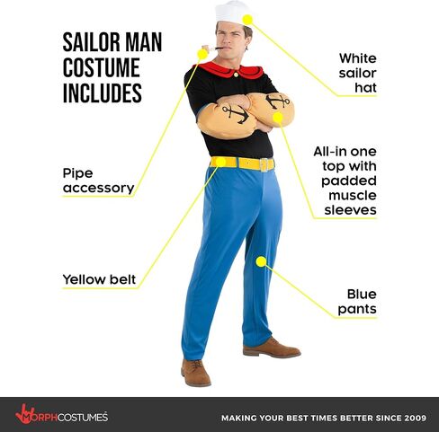 Morph Cartoon Sailor Outfit Men with Hat and Pipe Adult Sailor Man Halloween Costumes for Men in Saudi Arabia