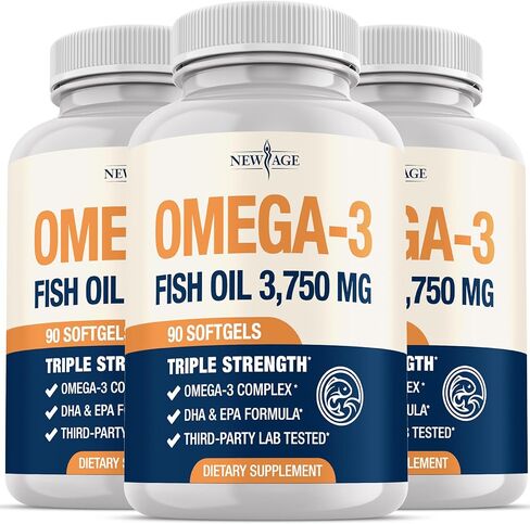 Triple Strength Omega 3 Fish Oil 3750 mg - EPA & DHA - Over 3000mg Omega-3 Fatty Acids - 1350mg EPA + 900mg DHA - Best Essential Fatty Acids, Burpless Fish Oil - 180 Count in Saudi Arabia