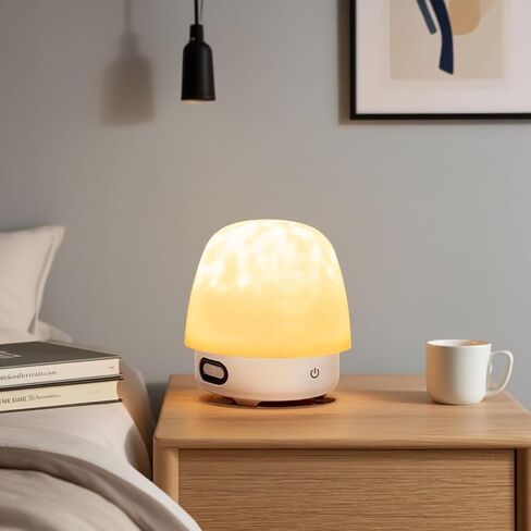 Night Light & Bluetooth Noise Machine with Ocean Wave Projector, Speaker, Lampshade & Remote - 4 White Noise, 16-Color Touch Dimming for Sleep & Relaxation (Walnut) in Saudi Arabia