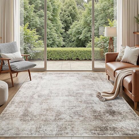 Washable Rugs 5x7 Area Rugs for Living Room,Rug for Bedroom, Vintage Distressed Non-Slip, Ultra Soft Faux Wool Carpet for Dining Room, Beige Brown for Home Office Décor in Saudi Arabia