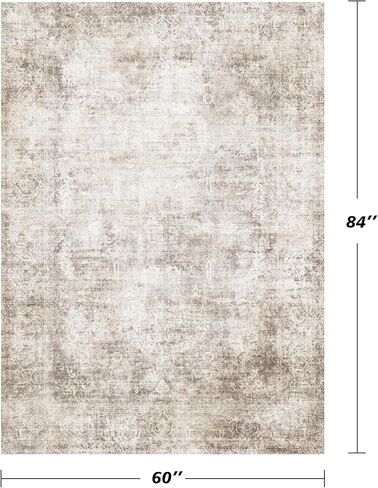 Washable Rugs 5x7 Area Rugs for Living Room,Rug for Bedroom, Vintage Distressed Non-Slip, Ultra Soft Faux Wool Carpet for Dining Room, Beige Brown for Home Office Décor in Saudi Arabia