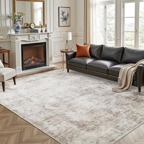 Washable Rugs 5x7 Area Rugs for Living Room,Rug for Bedroom, Vintage Distressed Non-Slip, Ultra Soft Faux Wool Carpet for Dining Room, Beige Brown for Home Office Décor in Saudi Arabia