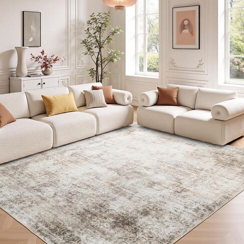 Washable Rugs 5x7 Area Rugs for Living Room,Rug for Bedroom, Vintage Distressed Non-Slip, Ultra Soft Faux Wool Carpet for Dining Room, Beige Brown for Home Office Décor in Saudi Arabia