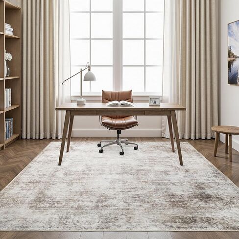 Washable Rugs 5x7 Area Rugs for Living Room,Rug for Bedroom, Vintage Distressed Non-Slip, Ultra Soft Faux Wool Carpet for Dining Room, Beige Brown for Home Office Décor in Saudi Arabia