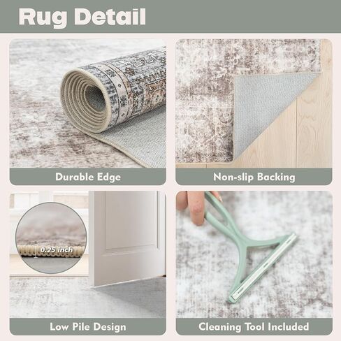 Washable Rugs 5x7 Area Rugs for Living Room,Rug for Bedroom, Vintage Distressed Non-Slip, Ultra Soft Faux Wool Carpet for Dining Room, Beige Brown for Home Office Décor in Saudi Arabia
