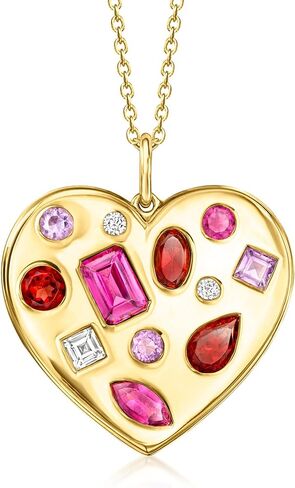Ross-Simons 3.10 ct. t.w. Multi-Gemstone Heart Pendant Necklace in 18kt Gold Over Sterling. 18 inches in Saudi Arabia