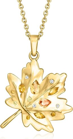 Ross-Simons 0.42 ct. t.w. Multi-Gemstone Leaf Pendant Necklace With Lab-Grown Diamonds in 18kt Gold Over Sterling. 18 inches in Saudi Arabia