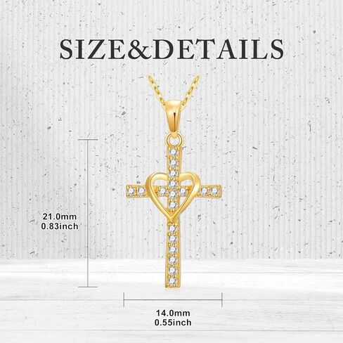FLORASOFIA 14K Solid Gold Cross Necklace for Women, Real Gold Crucifix Cross Heart Pendant with Created Diamonds Annivesary Birthday Gift, 18" in Saudi Arabia