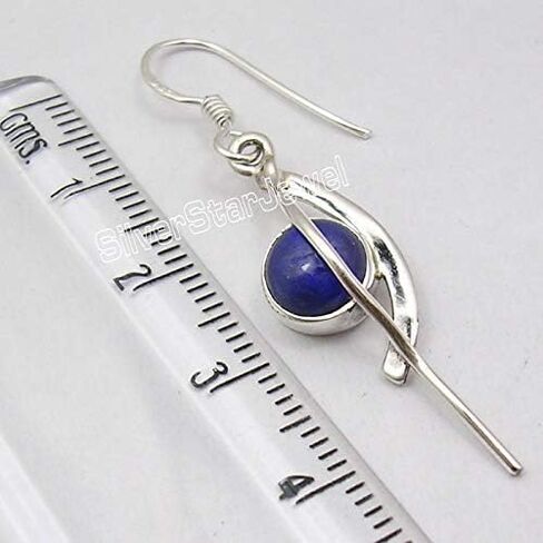 SilverStarJewel 925 Fine Silver Navy Blue Round Lapis Lazuli Pierced Earrings 4.6 cm Best Hanukkah Gifts in Saudi Arabia