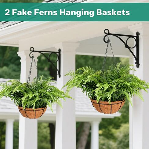 PABREY Fake Hanging Ferns, 2 Set Artificial Hanging Ferns Plants Baskets, Lifelike UV Resistant Outdoor Faux Plants for Front Porch Patio Garden Home Décor in Saudi Arabia