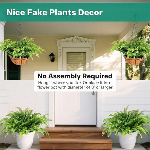 PABREY Fake Hanging Ferns, 2 Set Artificial Hanging Ferns Plants Baskets, Lifelike UV Resistant Outdoor Faux Plants for Front Porch Patio Garden Home Décor in Saudi Arabia