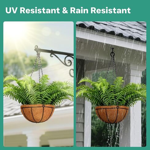 PABREY Fake Hanging Ferns, 2 Set Artificial Hanging Ferns Plants Baskets, Lifelike UV Resistant Outdoor Faux Plants for Front Porch Patio Garden Home Décor in Saudi Arabia