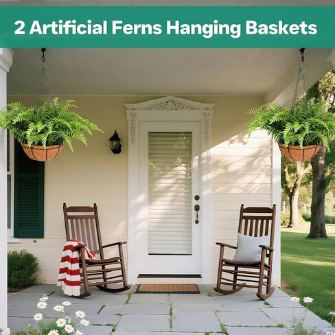 PABREY Fake Hanging Ferns, 2 Set Artificial Hanging Ferns Plants Baskets, Lifelike UV Resistant Outdoor Faux Plants for Front Porch Patio Garden Home Décor in Saudi Arabia