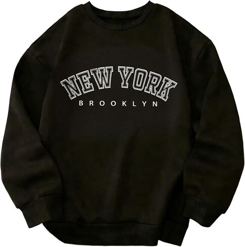 Sweatshirts Graphic for Women NEW YORK Print Crew Neck Long Sleeve Tops Fall Winter Hoodies Trendy Clothes in Saudi Arabia