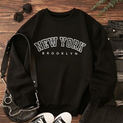 Sweatshirts Graphic for Women NEW YORK Print Crew Neck Long Sleeve Tops Fall Winter Hoodies Trendy Clothes in Saudi Arabia
