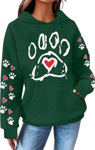 MNLYBABY Dog Mom Hoodies Women Dogs Paw Graphic Sweatshirts Hooded Pullover Pets Lovers Waffle Knit Tops in Saudi Arabia