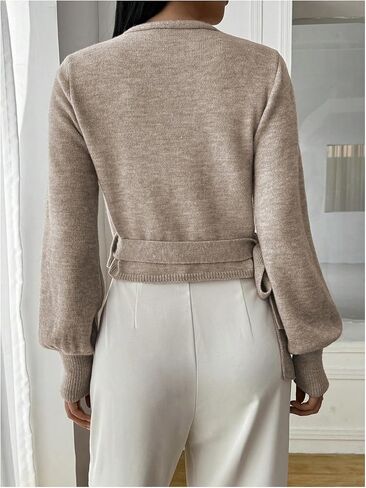 Womens Fall Wrap Sweater Long Sleeve Pullover Casual V Neck Slim Fit Fashion Knit Crop Top Wrap Top Sweater in Saudi Arabia