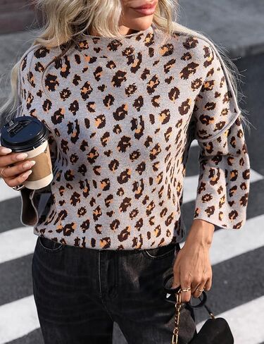 Kinghua Leopard Sweaters for Women Fall Winter Trendy Turtleneck Loose Fit Color Block Pullover Knit Tops in Saudi Arabia