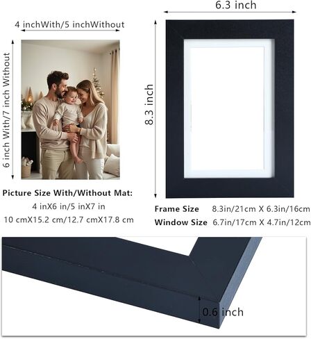 5x7 Double Picture Frame with Tempered Glass in Black,Vertical Display 4x6 with Mat or 5x7 without Mat, Engineered Wood Bifold Photo Frame for Tabletop,Nice Gift for Memories & Décor (PS008-BKX7) in Saudi Arabia