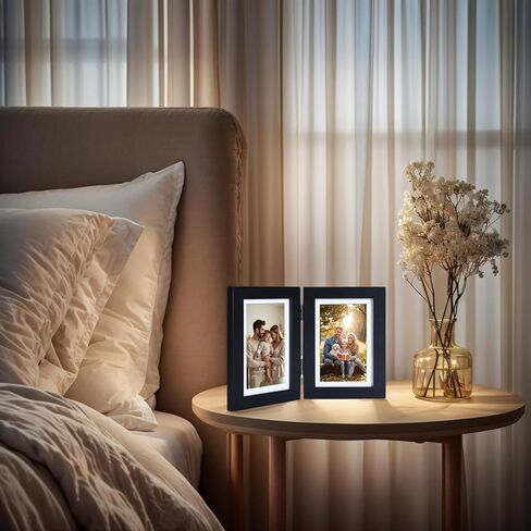 5x7 Double Picture Frame with Tempered Glass in Black,Vertical Display 4x6 with Mat or 5x7 without Mat, Engineered Wood Bifold Photo Frame for Tabletop,Nice Gift for Memories & Décor (PS008-BKX7) in Saudi Arabia