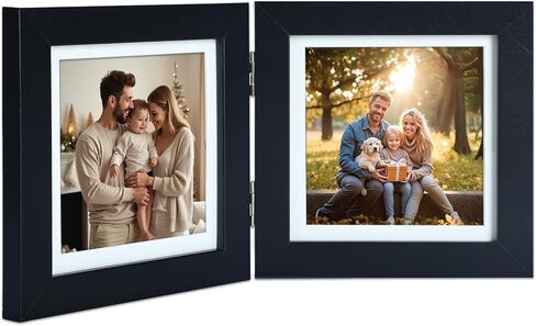 5x7 Double Picture Frame with Tempered Glass in Black,Vertical Display 4x6 with Mat or 5x7 without Mat, Engineered Wood Bifold Photo Frame for Tabletop,Nice Gift for Memories & Décor (PS008-BKX7) in Saudi Arabia