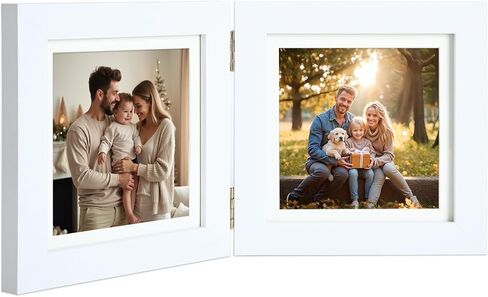 5x7 Double Picture Frame with Tempered Glass in Black,Vertical Display 4x6 with Mat or 5x7 without Mat, Engineered Wood Bifold Photo Frame for Tabletop,Nice Gift for Memories & Décor (PS008-BKX7) in Saudi Arabia
