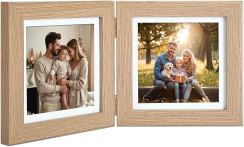 5x7 Double Picture Frame with Tempered Glass in Black,Vertical Display 4x6 with Mat or 5x7 without Mat, Engineered Wood Bifold Photo Frame for Tabletop,Nice Gift for Memories & Décor (PS008-BKX7) in Saudi Arabia