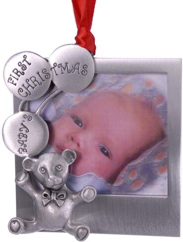 2024 Baby Christmas Ornament Frame 3"*3" Hand Crafted Pewter Frame Made in USA in Saudi Arabia