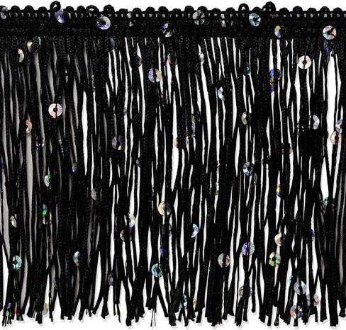 Trims by the Yard 3" Starlight Hologram Sequin Chainette Fringe Black | (10 Yard Cut) Trim in Saudi Arabia