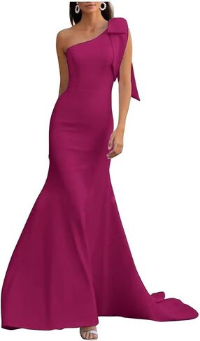 One Shoulder Bridesmaid Dresses with Bow Long Mermaid Satin Formal Gown 2026 Prom Wedding Guest Dress CR01 in Saudi Arabia