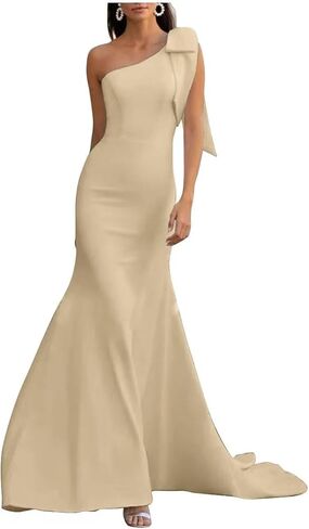 One Shoulder Bridesmaid Dresses with Bow Long Mermaid Satin Formal Gown 2026 Prom Wedding Guest Dress CR01 in Saudi Arabia
