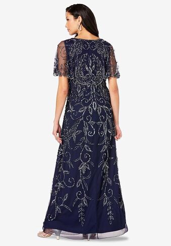 Roaman's Women's Plus Size Beaded Capelet Maxi Gown – Glam Evening Dress in Saudi Arabia