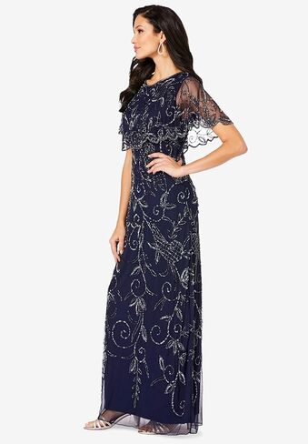 Roaman's Women's Plus Size Beaded Capelet Maxi Gown – Glam Evening Dress in Saudi Arabia