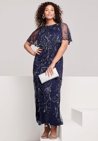 Roaman's Women's Plus Size Beaded Capelet Maxi Gown – Glam Evening Dress in Saudi Arabia