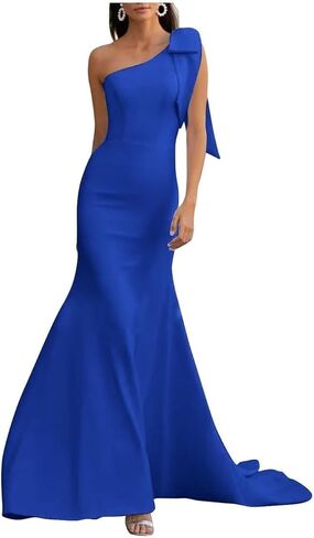 One Shoulder Bridesmaid Dresses with Bow Long Mermaid Satin Formal Gown 2026 Prom Wedding Guest Dress CR01 in Saudi Arabia