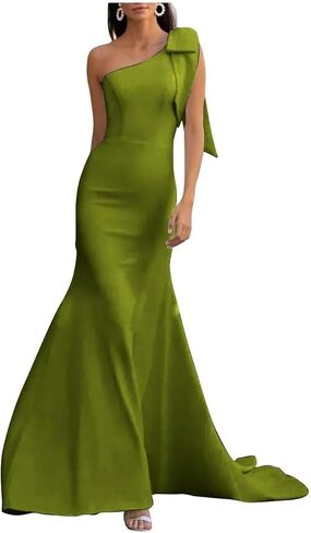 One Shoulder Bridesmaid Dresses with Bow Long Mermaid Satin Formal Gown 2026 Prom Wedding Guest Dress CR01 in Saudi Arabia