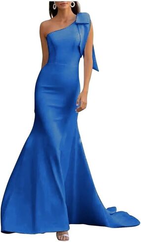 One Shoulder Bridesmaid Dresses with Bow Long Mermaid Satin Formal Gown 2026 Prom Wedding Guest Dress CR01 in Saudi Arabia