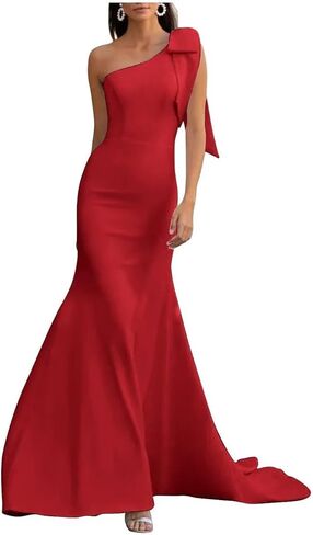 One Shoulder Bridesmaid Dresses with Bow Long Mermaid Satin Formal Gown 2026 Prom Wedding Guest Dress CR01 in Saudi Arabia
