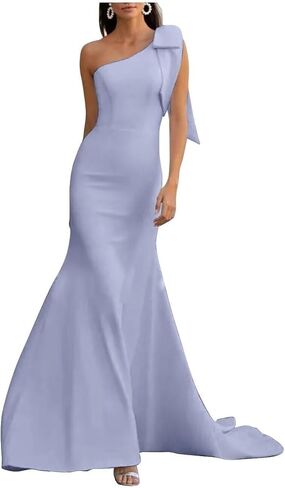 One Shoulder Bridesmaid Dresses with Bow Long Mermaid Satin Formal Gown 2026 Prom Wedding Guest Dress CR01 in Saudi Arabia