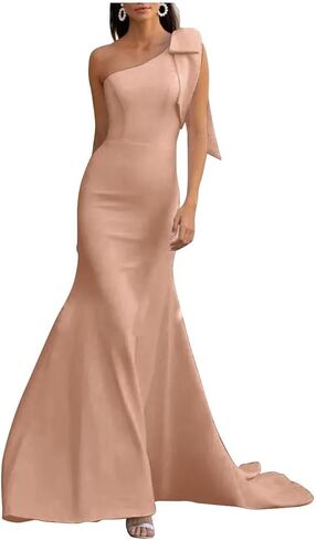 One Shoulder Bridesmaid Dresses with Bow Long Mermaid Satin Formal Gown 2026 Prom Wedding Guest Dress CR01 in Saudi Arabia