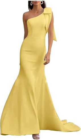 One Shoulder Bridesmaid Dresses with Bow Long Mermaid Satin Formal Gown 2026 Prom Wedding Guest Dress CR01 in Saudi Arabia