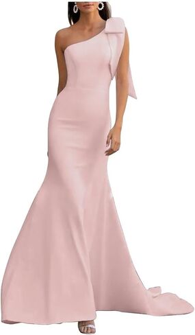 One Shoulder Bridesmaid Dresses with Bow Long Mermaid Satin Formal Gown 2026 Prom Wedding Guest Dress CR01 in Saudi Arabia