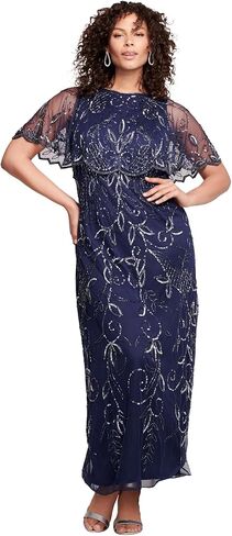 Roaman's Women's Plus Size Beaded Capelet Maxi Gown – Glam Evening Dress in Saudi Arabia