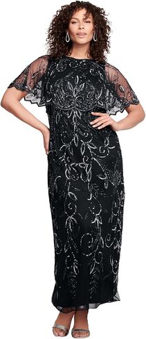 Roaman's Women's Plus Size Beaded Capelet Maxi Gown – Glam Evening Dress in Saudi Arabia