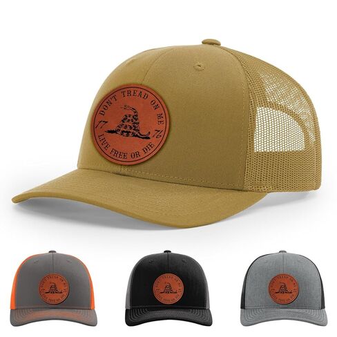 Don't Tread On Me Decal Live Free Or Die Decal 1776 Gadsden Snake Flag Hat, 112 Style Trucker Leather Patch Hat for Men & Women, 6 Panel Baseball Cap with Snapback Enclosure in Saudi Arabia