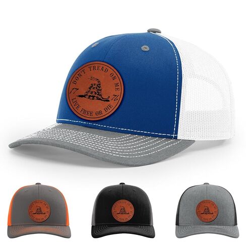 Don't Tread On Me Decal Live Free Or Die Decal 1776 Gadsden Snake Flag Hat, 112 Style Trucker Leather Patch Hat for Men & Women, 6 Panel Baseball Cap with Snapback Enclosure in Saudi Arabia
