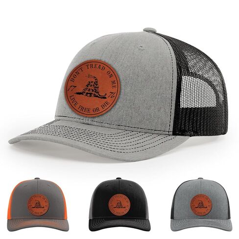 Don't Tread On Me Decal Live Free Or Die Decal 1776 Gadsden Snake Flag Hat, 112 Style Trucker Leather Patch Hat for Men & Women, 6 Panel Baseball Cap with Snapback Enclosure in Saudi Arabia