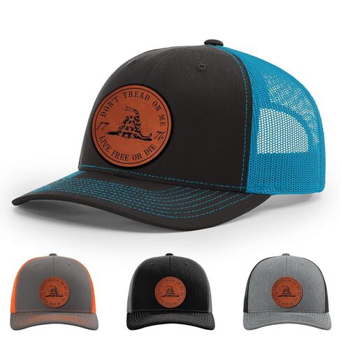 Don't Tread On Me Decal Live Free Or Die Decal 1776 Gadsden Snake Flag Hat, 112 Style Trucker Leather Patch Hat for Men & Women, 6 Panel Baseball Cap with Snapback Enclosure in Saudi Arabia